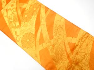 アンティーク　竹節に菊・桐模様織り出し袋帯（着用可）